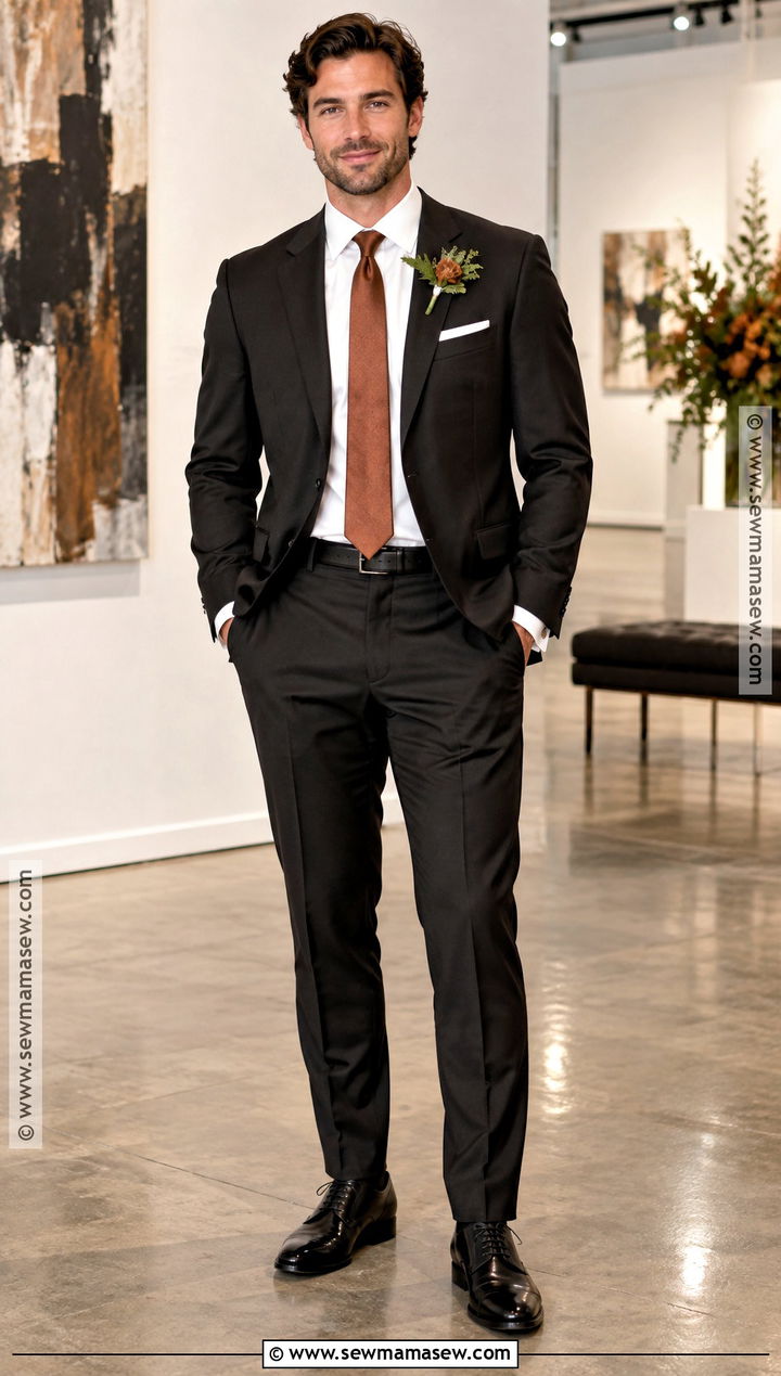 Black Suit With Copper Tie - 20 fall wedding suits groom attire ideas