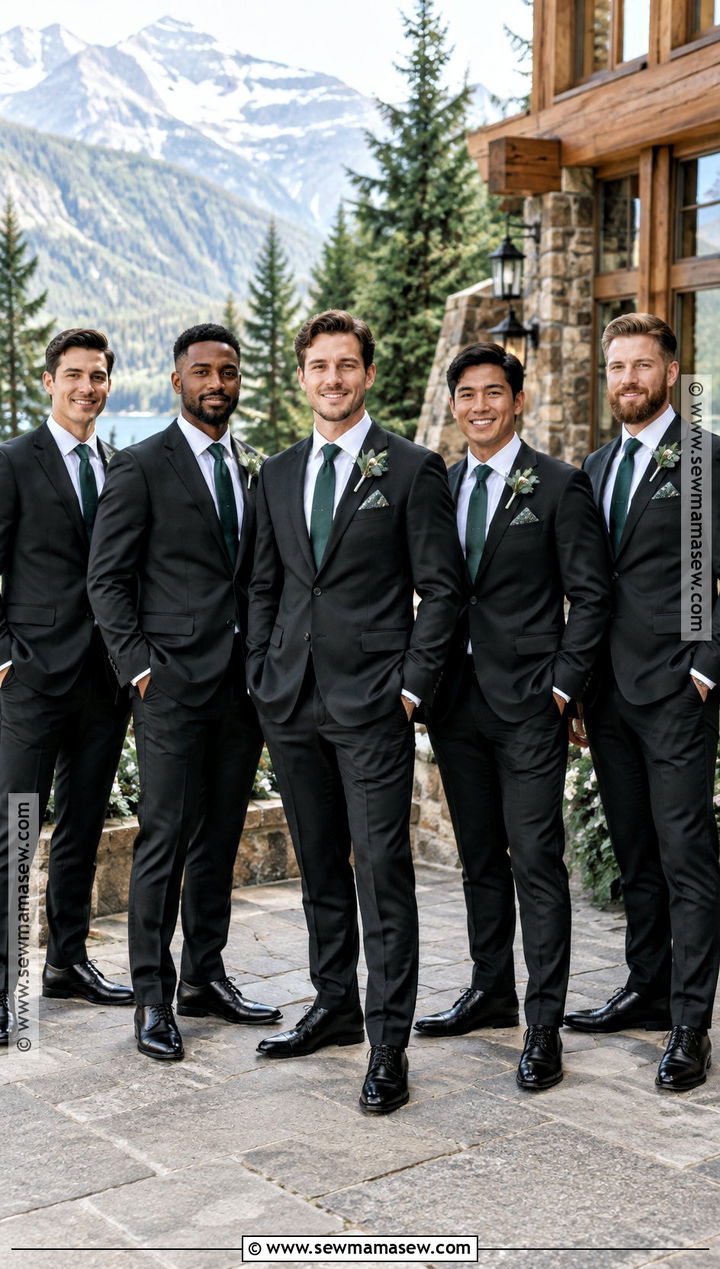 Black Suit With Forest Green Tie - 15 fall groomsmen attire black ideas
