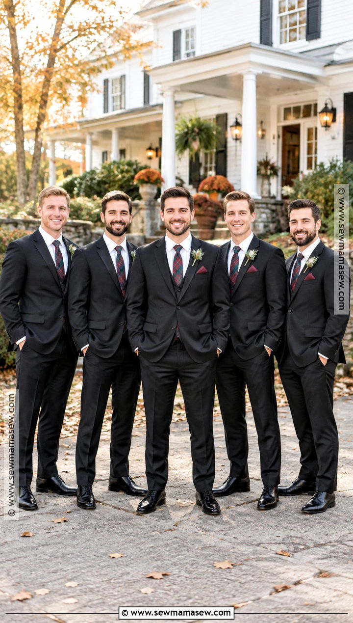 Black Suit With Plaid Fall Tie - 15 fall groomsmen attire black ideas