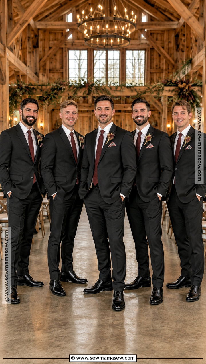 Black Suit With Rustic Fall Accessories - 20 fall groomsmen attire rustic ideas