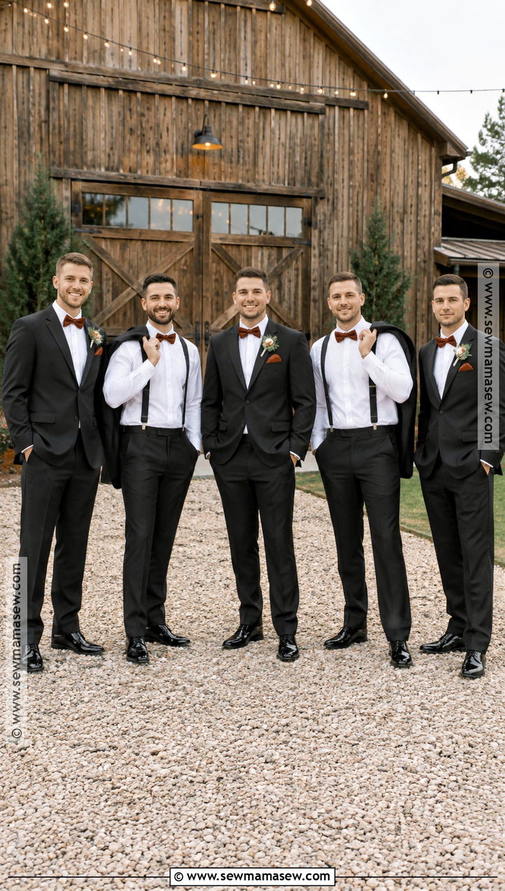 Black Suit With Suspenders And Bow Tie - 15 fall groomsmen attire black ideas