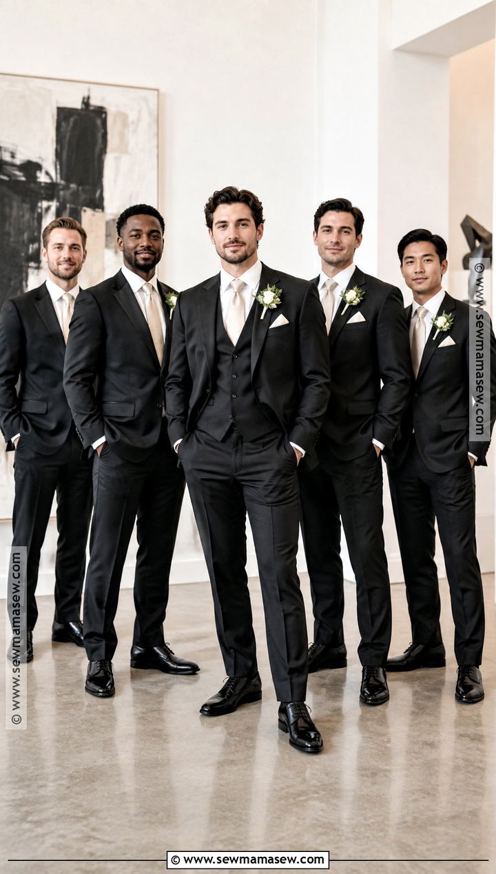 Black Suits With Champagne Ties - 15 september wedding groomsmen groom attire ideas