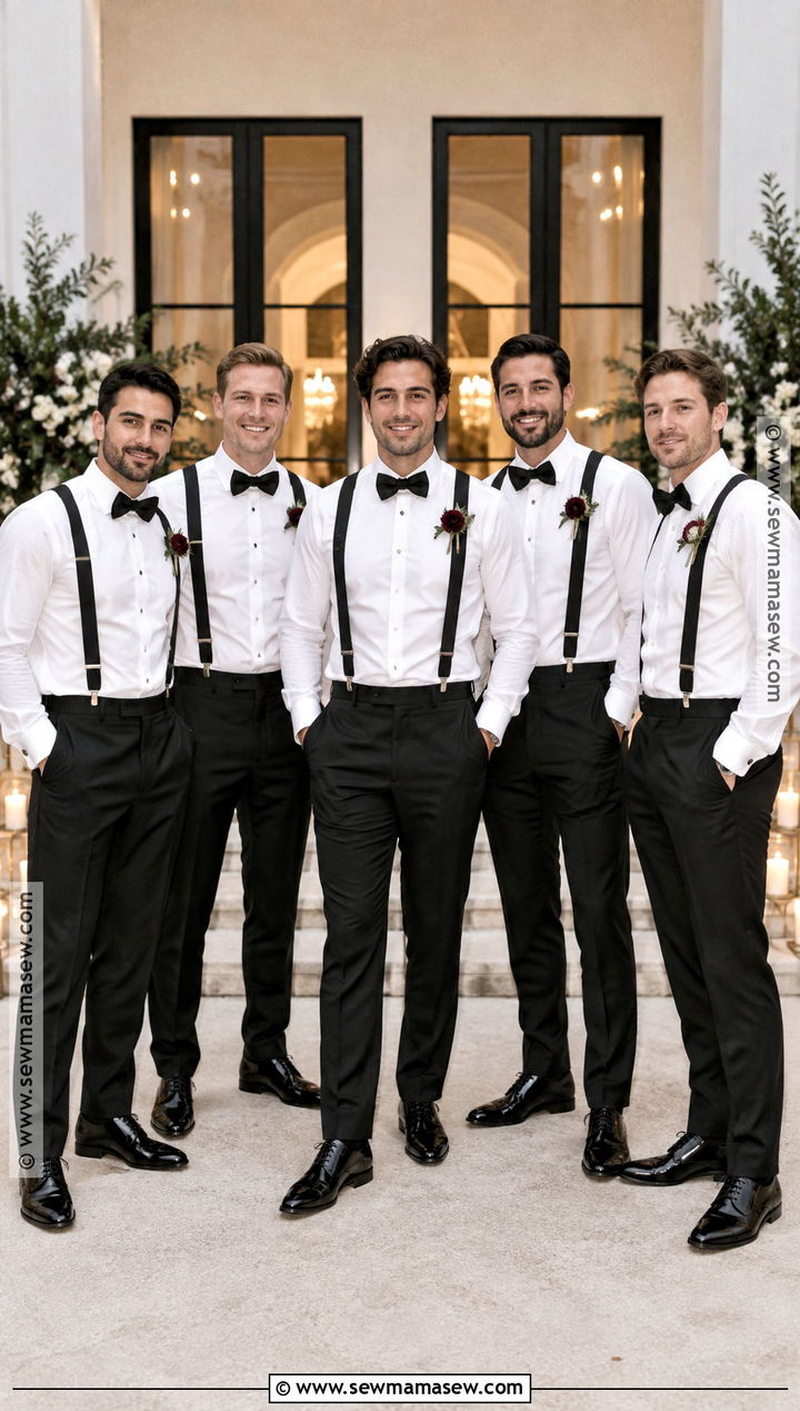 Black Suspenders With Black Trousers - 15 fall wedding groomsmen attire suspenders ideas