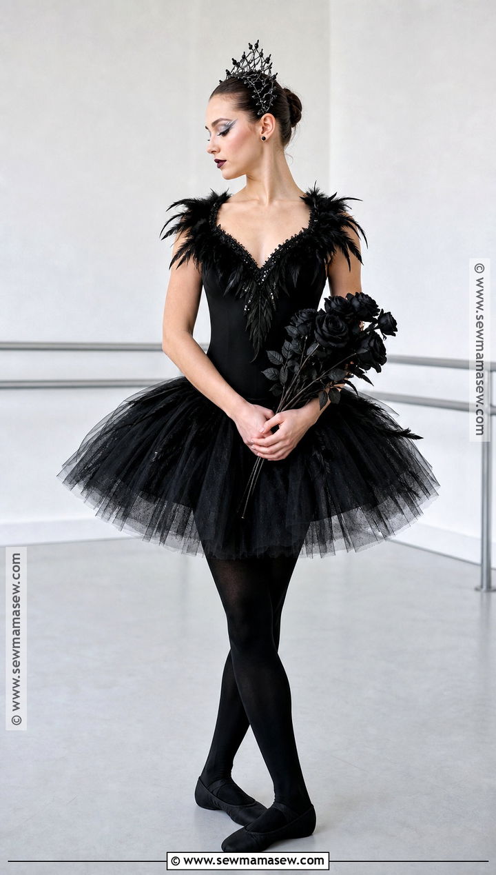 Black Swan Ballerina Costume With Feather Crown - 35 halloween aesthetic costume ideas