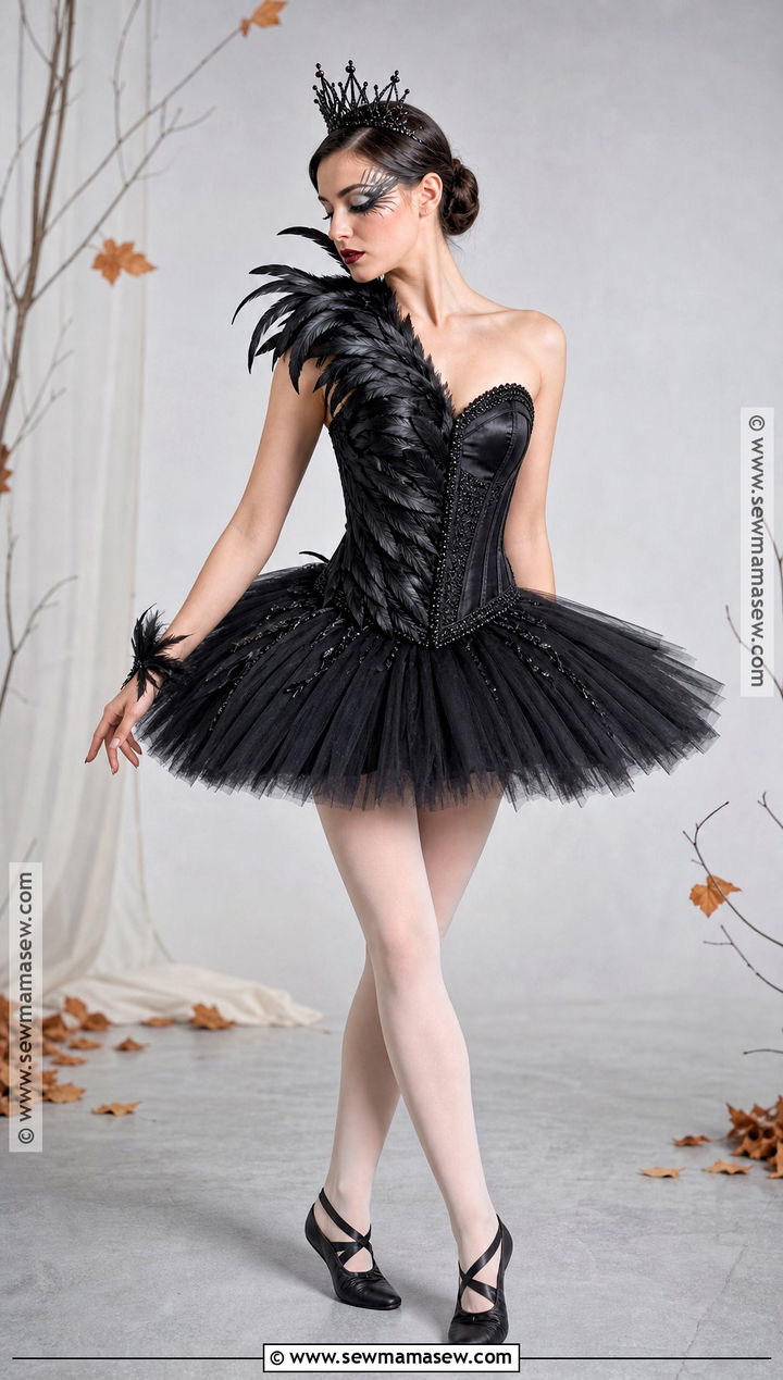 Black Swan Costume With Asymmetrical Feather Bodice - 50 black swan costume ideas