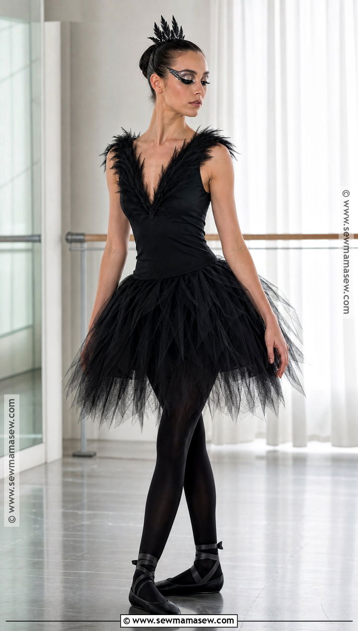 Black Swan Costume With Feather Details - 30 black dress halloween costume ideas