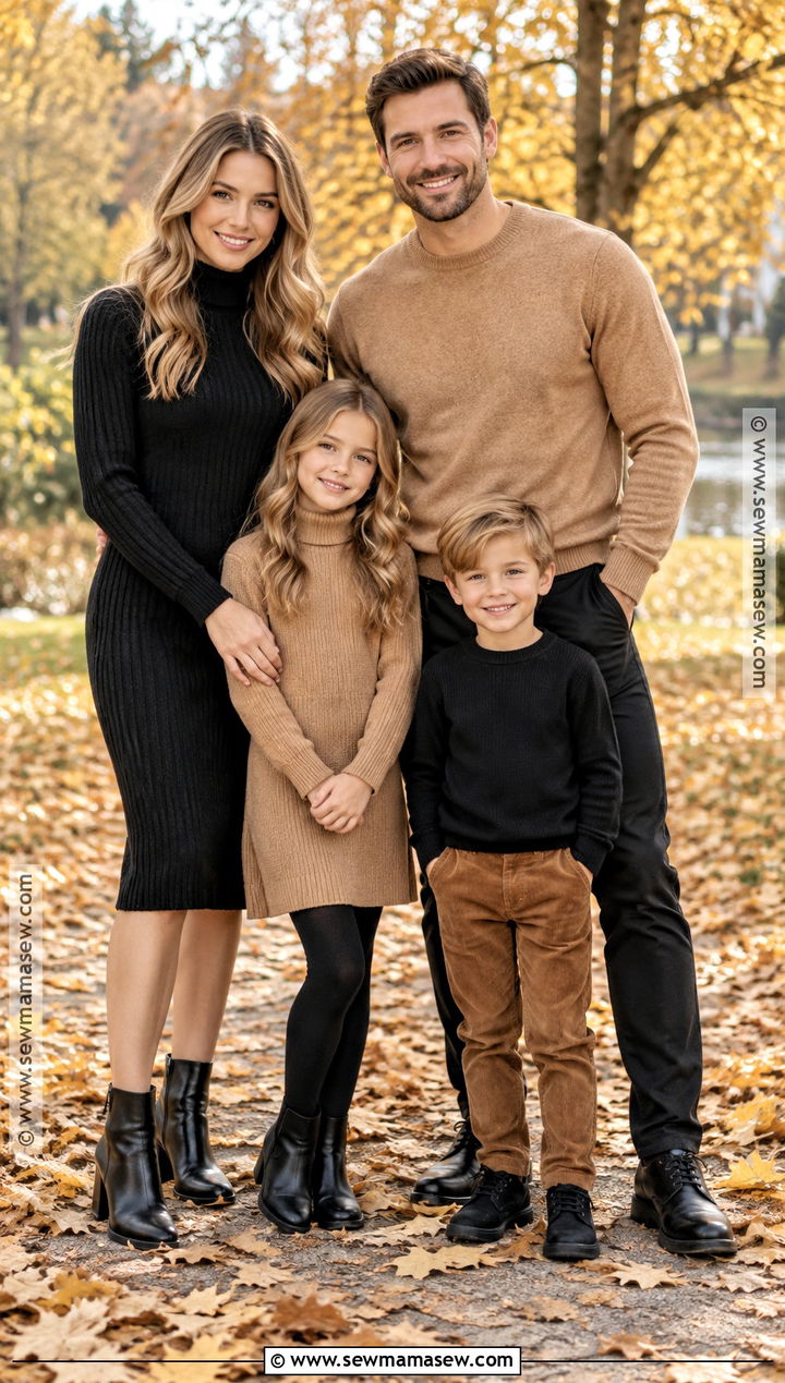 Black Sweater Dress And Camel Family Outfits - 15 black outfit fall family pictures ideas