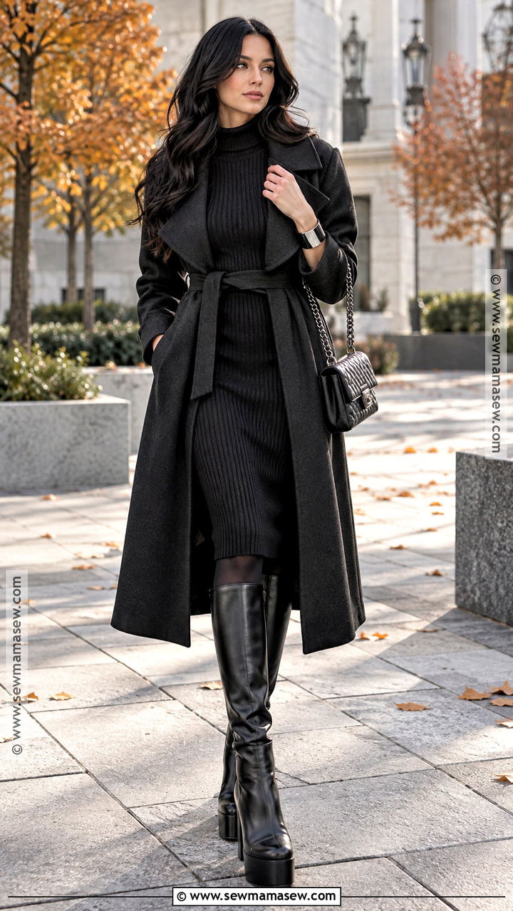 Black Sweater Dress And Knee High Boots - 20 Fall Gothic Outfits
