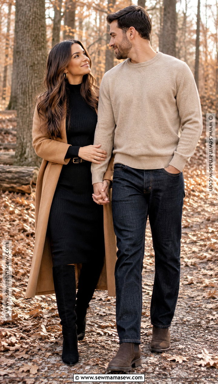 Black Sweater Dress With Knee High Boots - 15 fall engagement pictures black outfit ideas