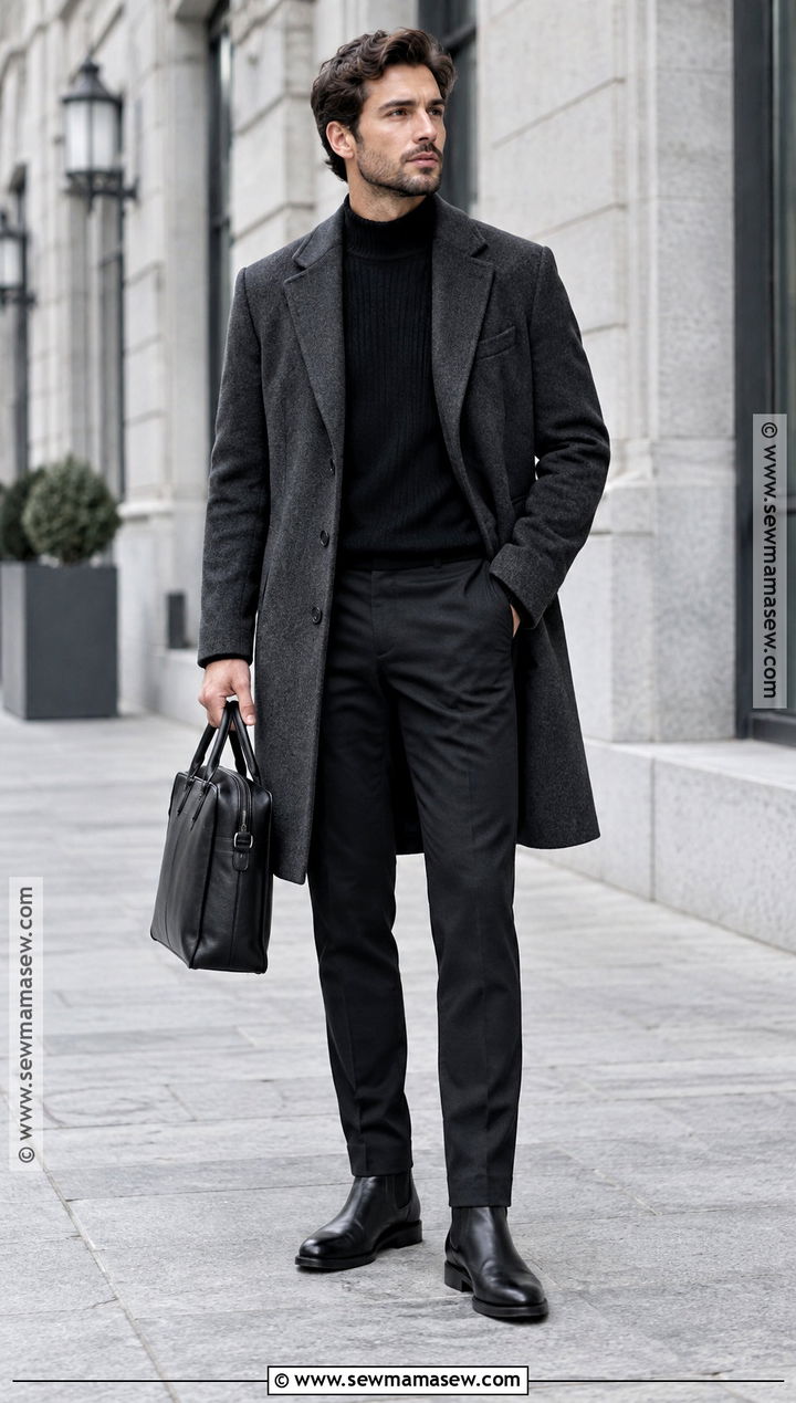 Black Sweater With Black Trousers And Leather Boots - 15 mens fall sweaters outfits
