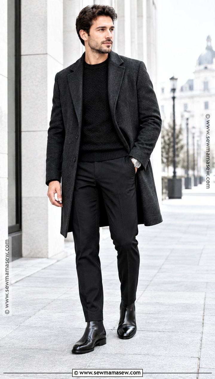 Black Sweater With Black Trousers And Leather Boots - 15 autumn sweater ideas for men