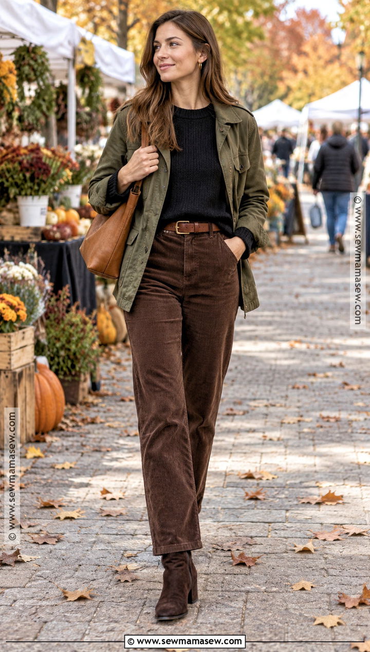 Black Sweater With Brown Corduroy Pants - 15 Autumn Black Sweater Style Ideas