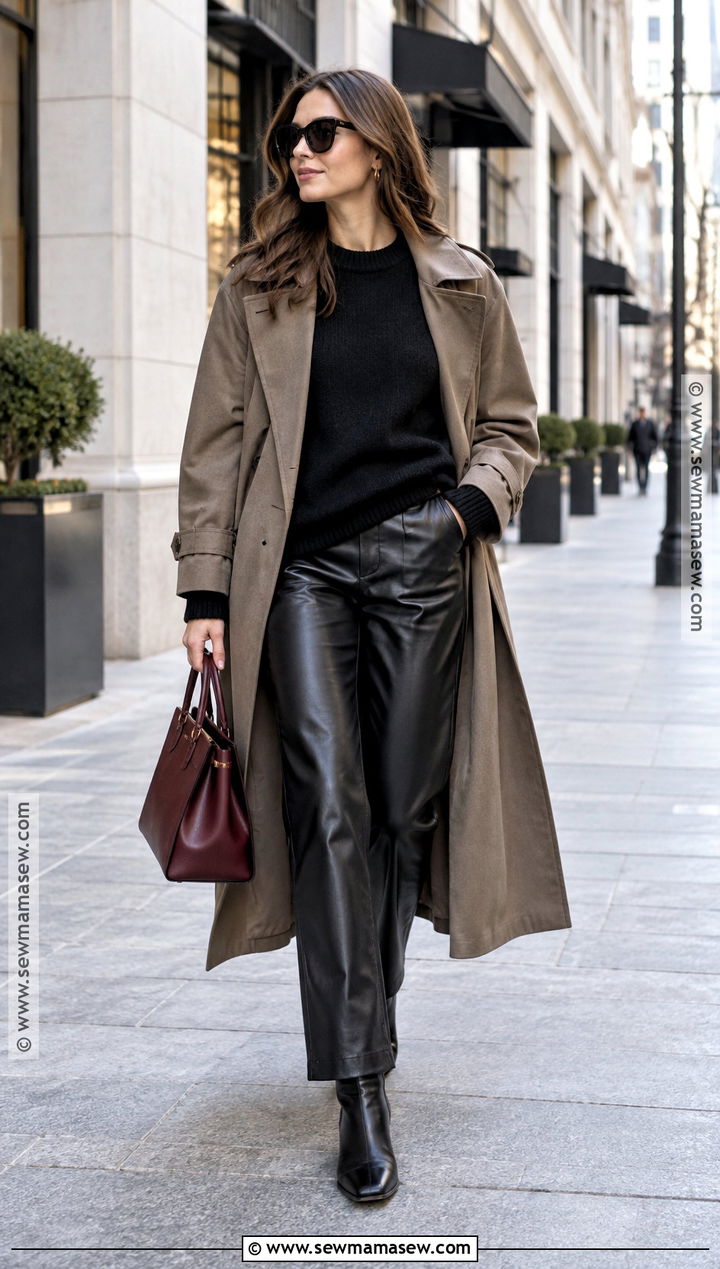 Black Sweater With Leather Pants - 15 Autumn Black Sweater Style Ideas