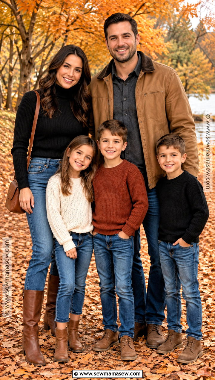 Black Sweaters And Blue Jeans Family Outfit - 15 fall family photo outfits outdoor jeans