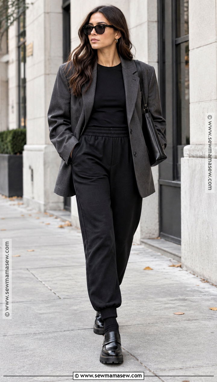 Black Sweatpants With Oversized Blazer - 25 Fall Outfits Sweatpants