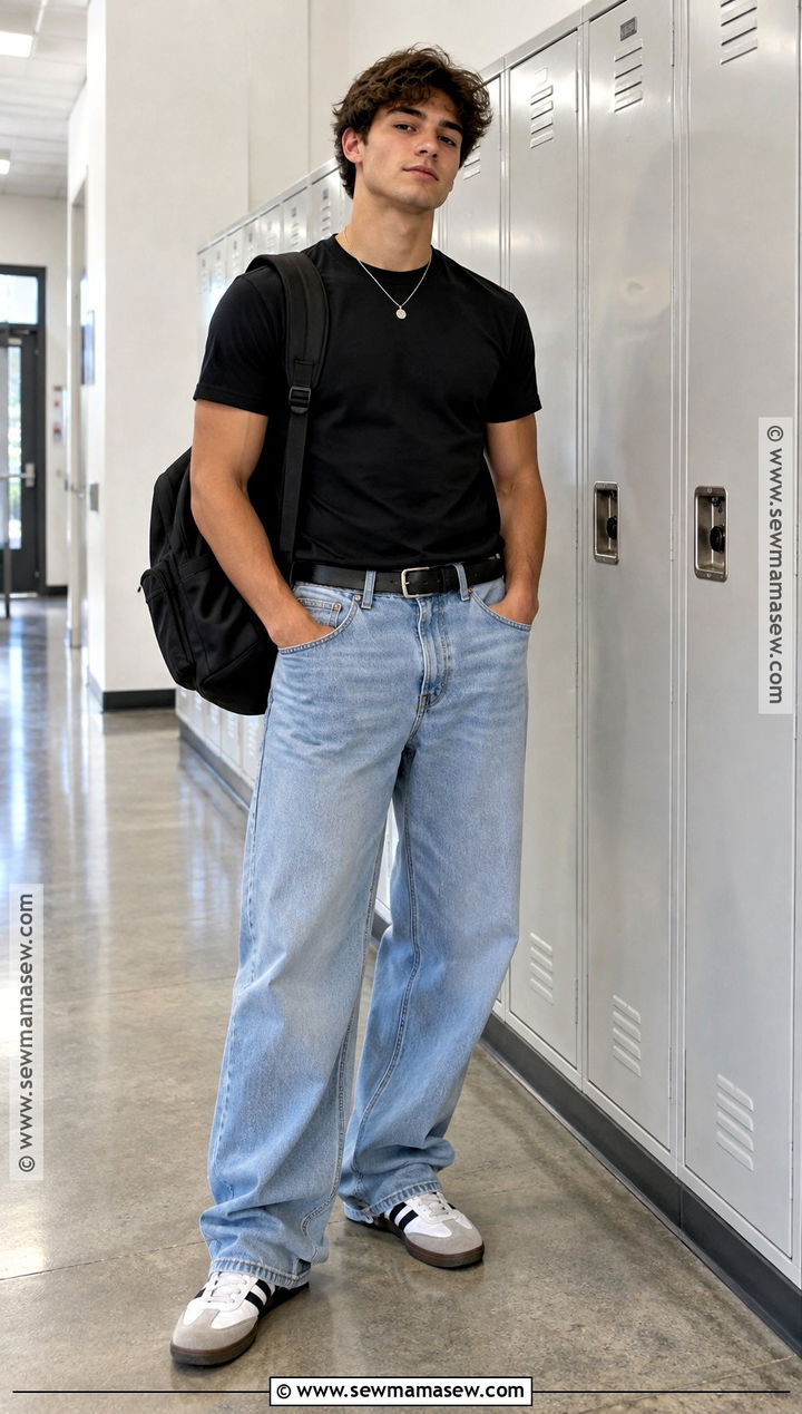 Black T Shirt And Baggy Jeans School Outfit - 25 simple back to school outfits