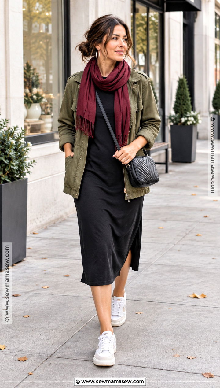 Black T Shirt Dress With Utility Jacket - 20 Casual Fall Dresses