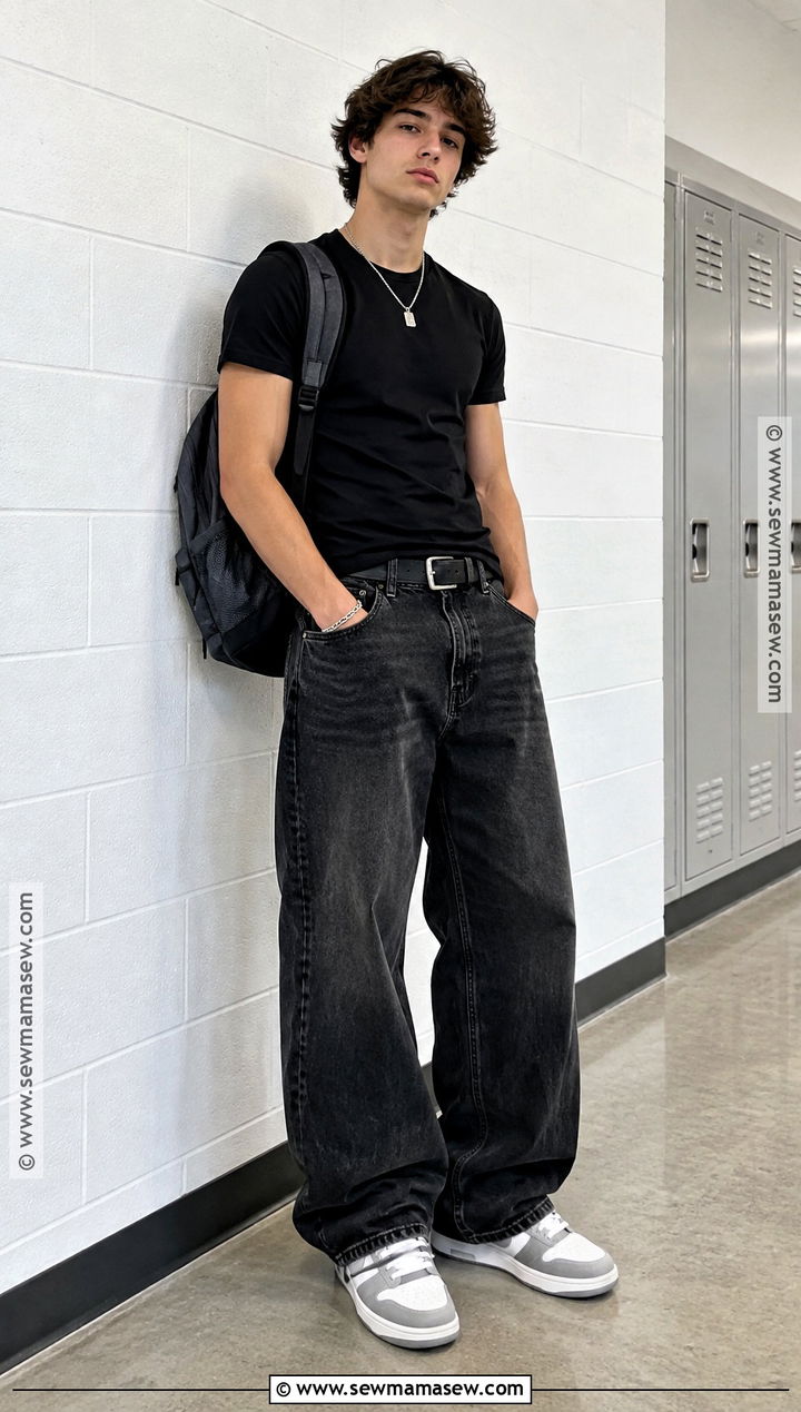 Black Tee And Black Baggy Jeans Outfit - 20 Back To School Outfits Baggy Jeans