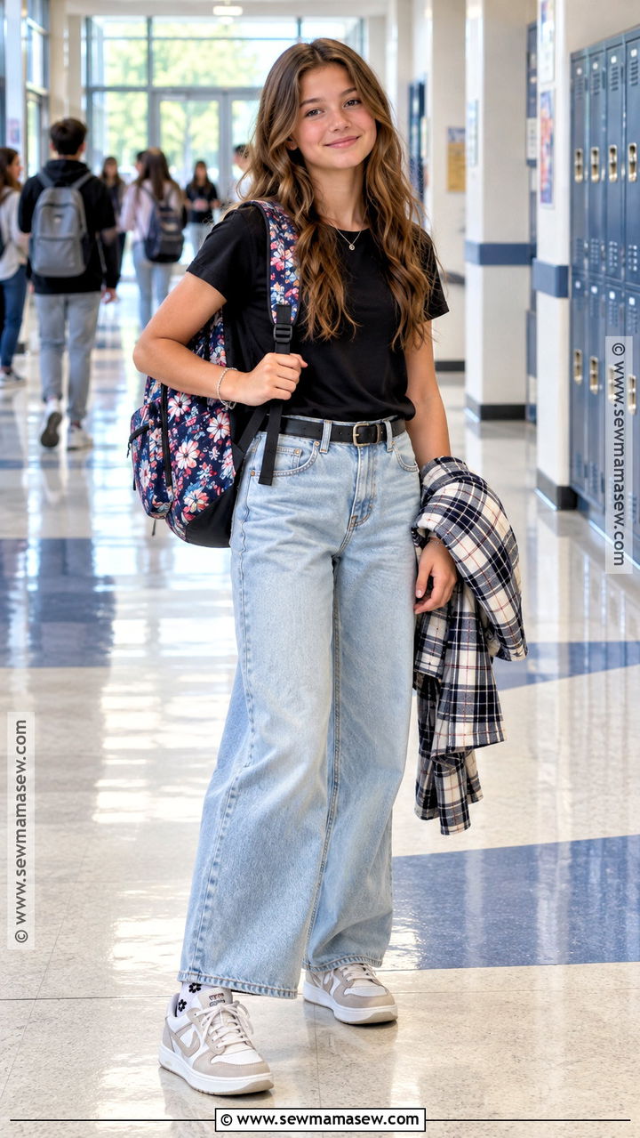 Black Tee And Light Wash Jeans For 7th Grade - 20 Cute Back To School Outfits 7Th Grade