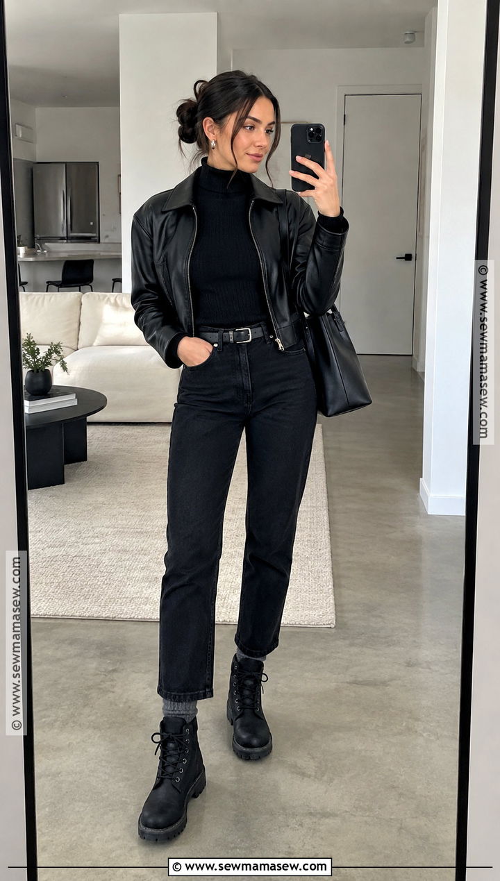Black Timberland Boots With All Black Outfit - 15 timberland boots women outfit fall