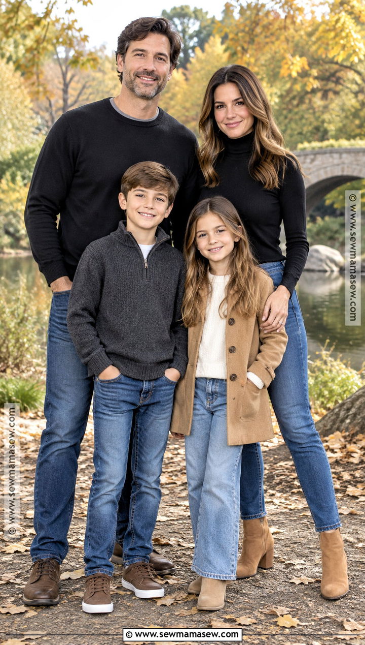 Black Tops And Blue Jeans Family Outfit - 20 fall family pictures outfits jeans