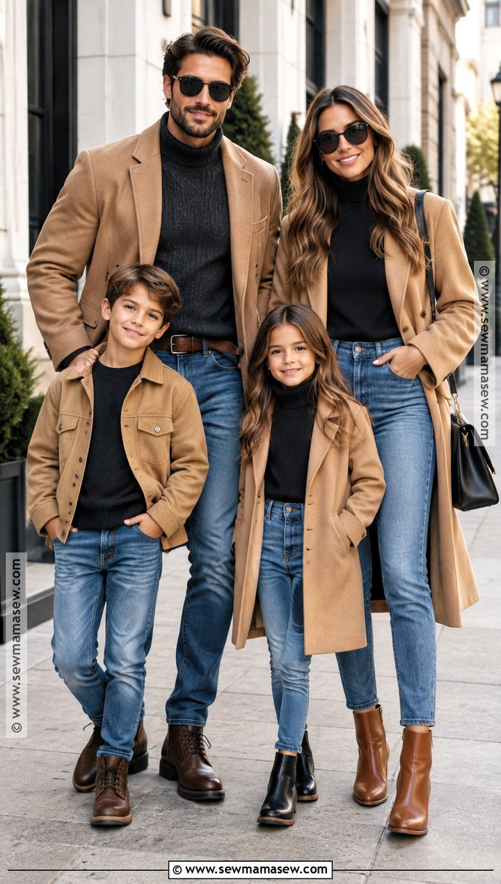 Black Tops With Blue Jeans And Camel Layers - 20 fall family photos jeans