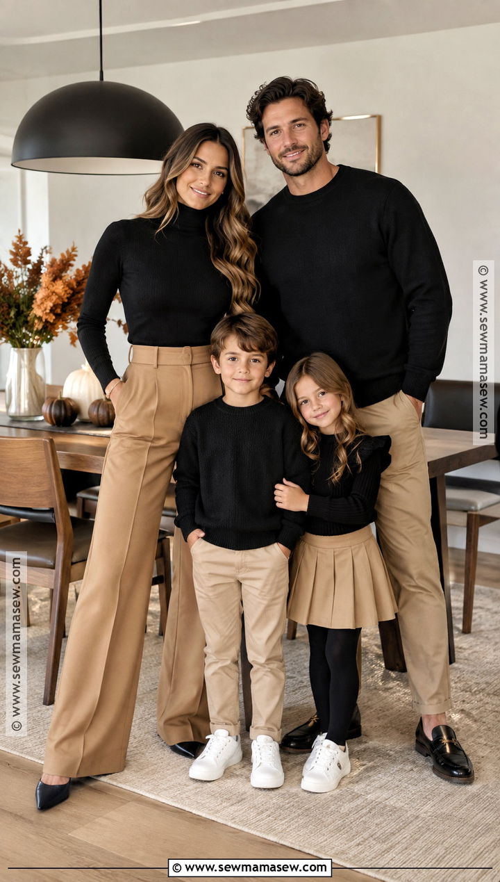 Black Tops and Tan Trousers Thanksgiving Family Outfit - 20 thanksgiving outfit ideas for family