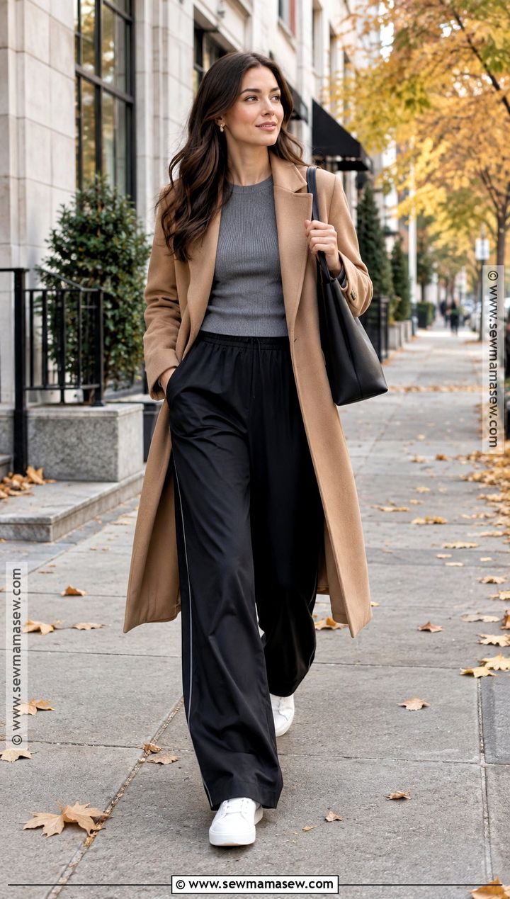 Black Track Pants With Tailored Coat - 20 autumn pants