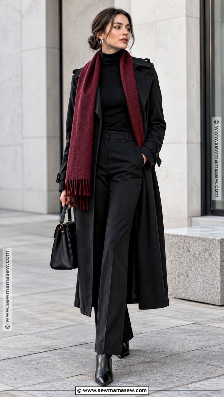 Black Trench Coat With Monochrome Outfit - 20 autumn trench coat ideas