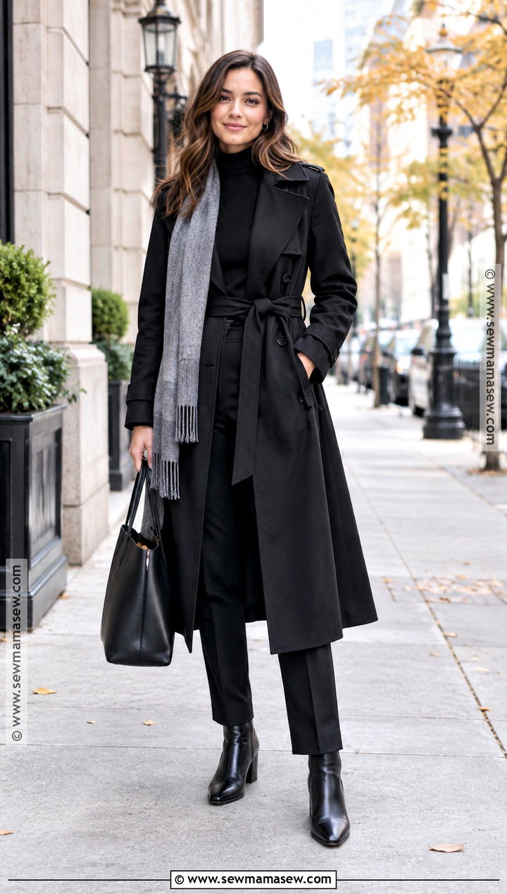 Black Trench Coat and Ankle Boots Outfit - 20 all black outfit fall ideas