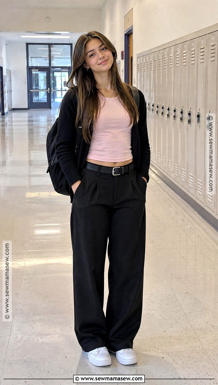 Black Trousers And Baby Tee School Outfit - 15 back to school highschool outfits