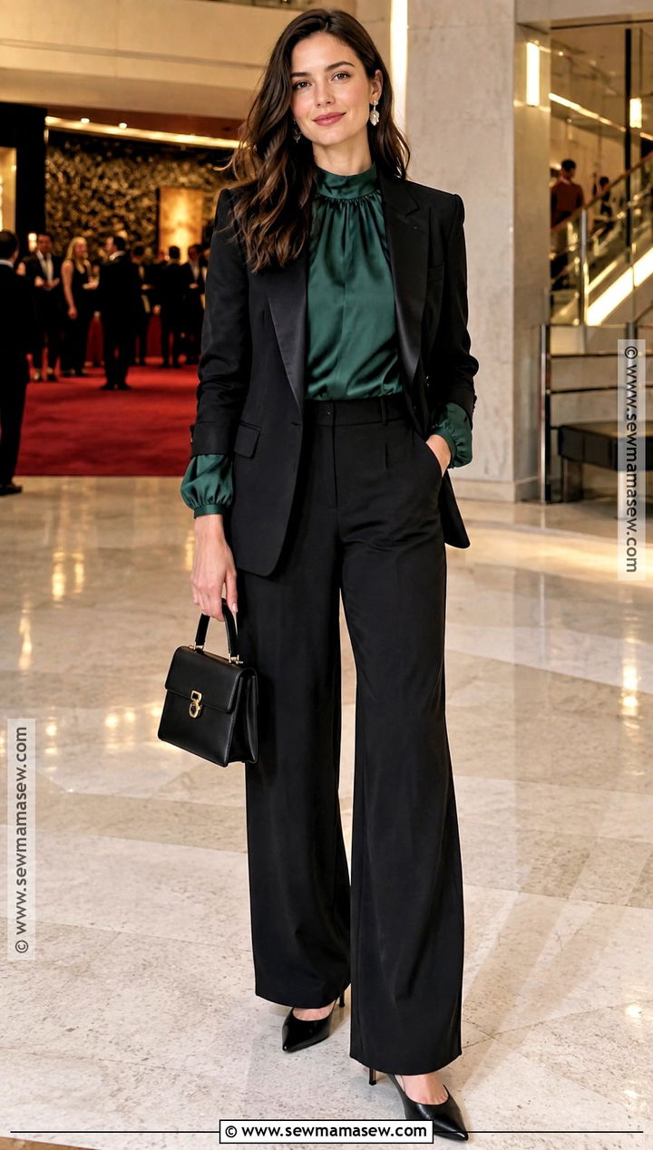 Black Trousers and Statement Blouse Theater Outfit - 15 play outfit theater fall ideas