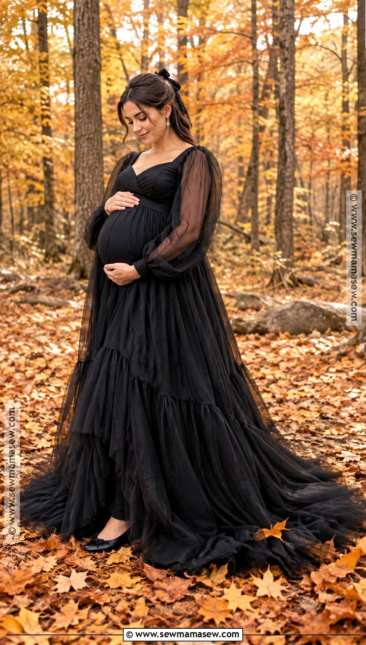 Black Tulle Maternity Gown In Fall Leaves - 15 black dress fall maternity pictures ideas