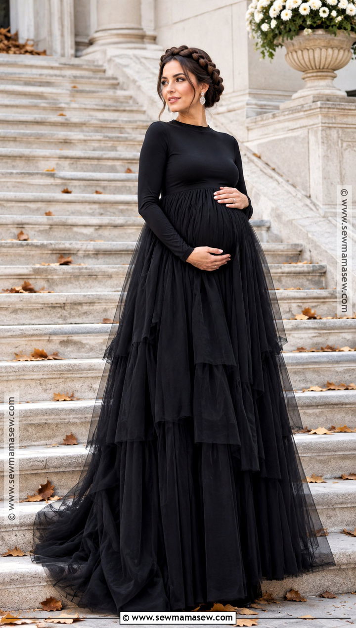 Black Tulle Maternity Gown - 15 Fall Maternity Shoot Black Dress Ideas