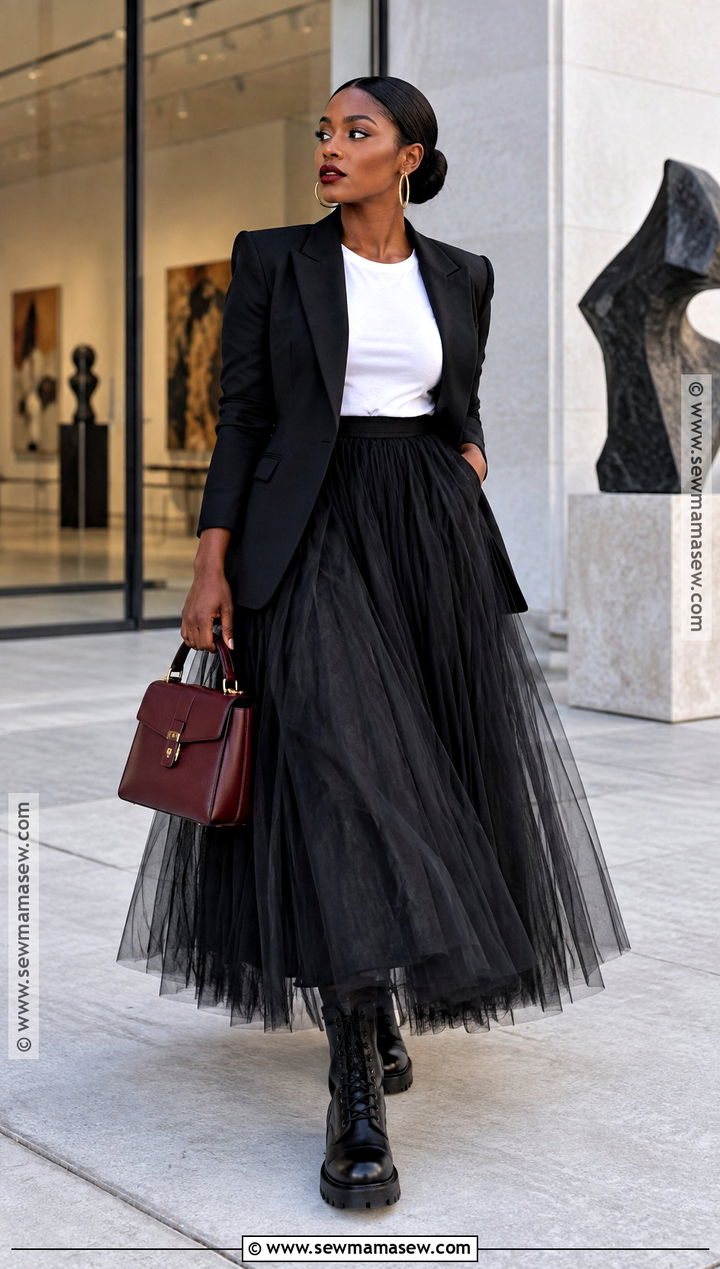 Black Tulle Maxi Skirt Fall Outfit - 20 Skirt Fall Outfits for Black Women