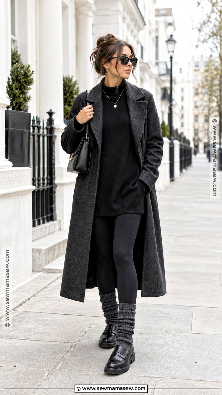 Black Tunic Leggings And Leg Warmers Outfit - 20 fall outfits with leg warmers