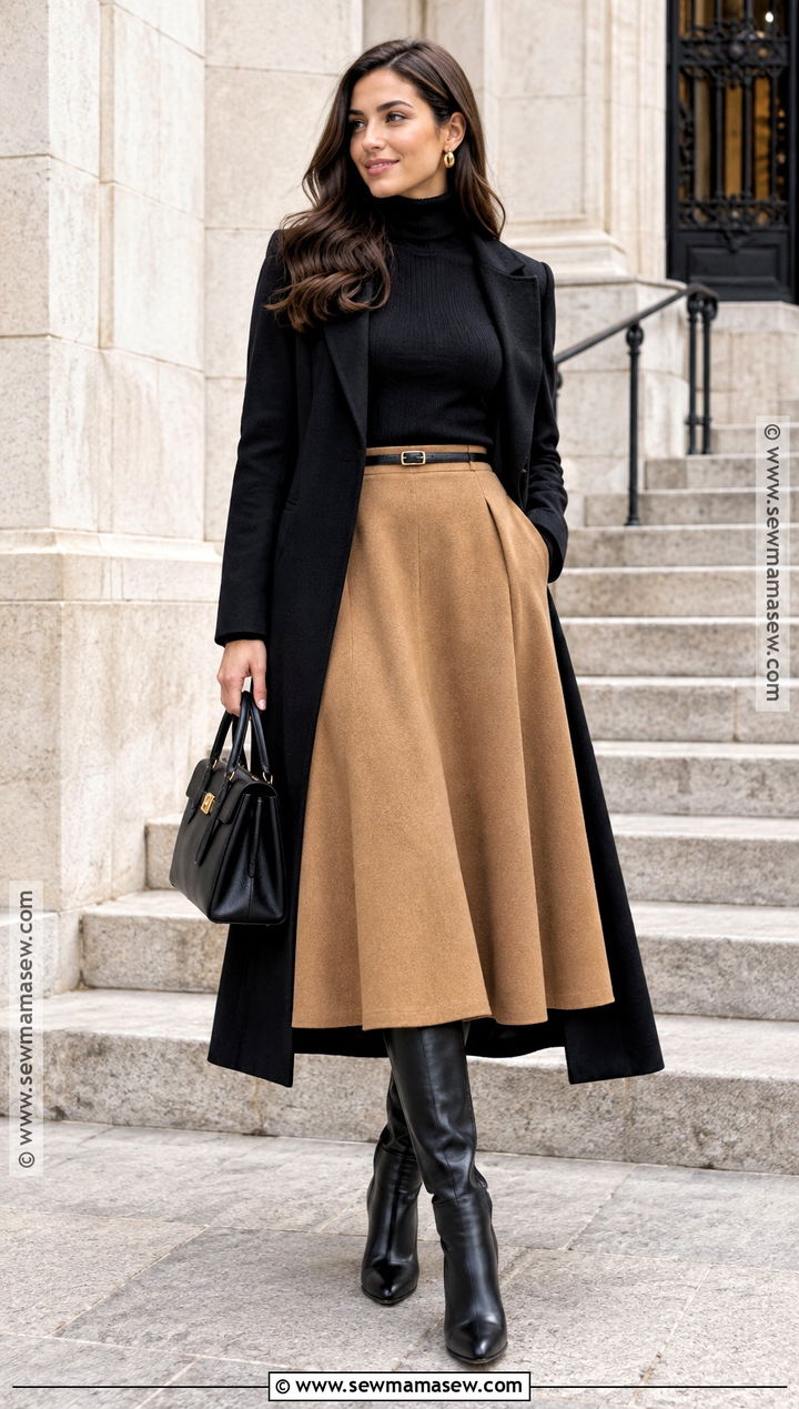 Black Turtleneck And A Line Skirt Fall Outfit - 15 elegant fall outfits 2026