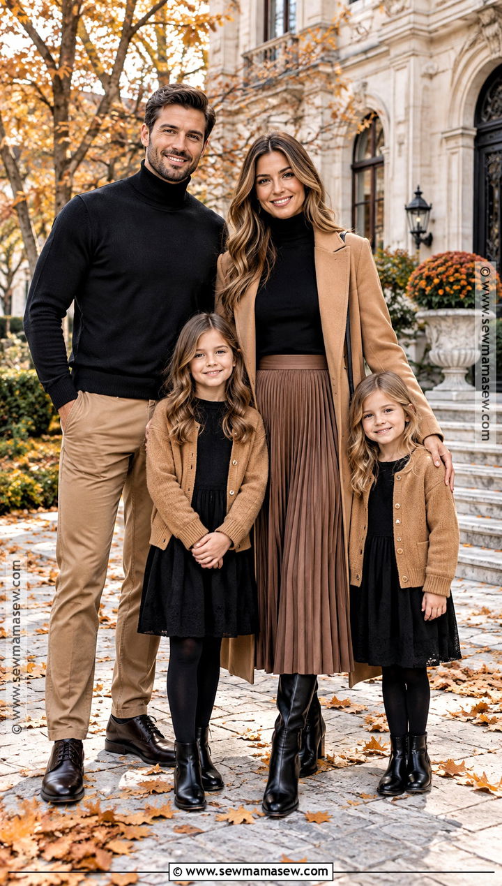 Black Turtleneck And Camel Coat Family Outfit - 15 fall family pictures outfits black and brown