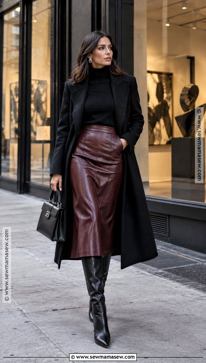 Black Turtleneck And Leather Midi Skirt NYC Fall Outfit - 25 fall in new york city outfits