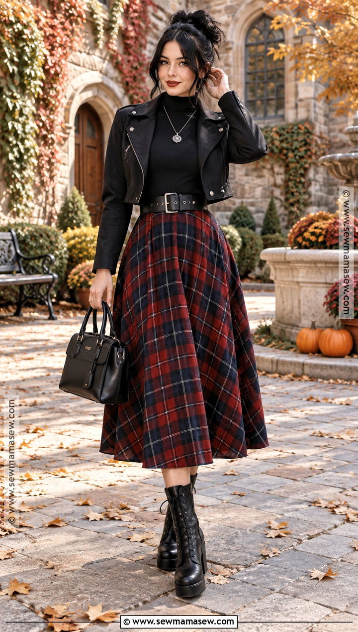 Black Turtleneck And Plaid Midi Skirt Fall Outfit - 25 alternative fall outfits