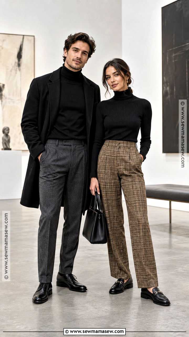 Black Turtleneck And Plaid Pants Couple Outfit - 20 Fall Outfit Ideas for Couples