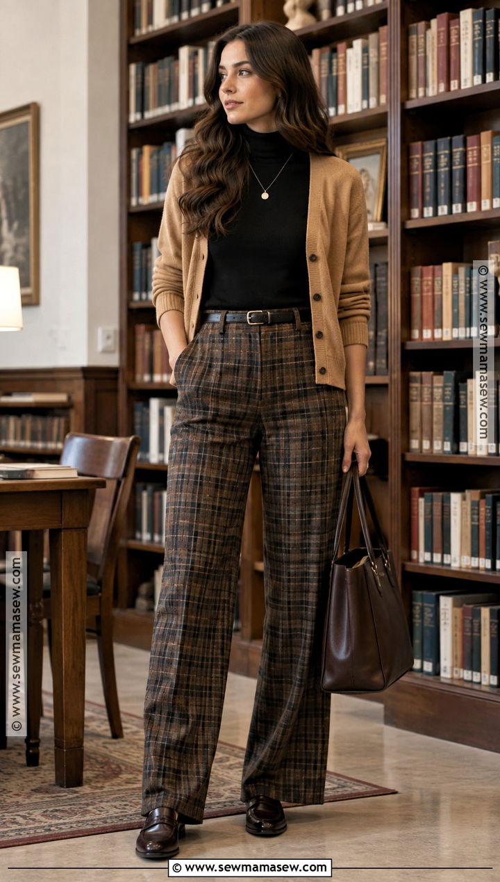 Black Turtleneck And Plaid Pants Library Outfit - 15 fall library outfit ideas