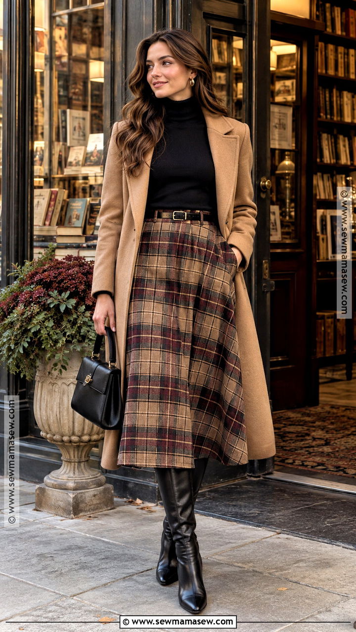 Black Turtleneck And Plaid Skirt Autumn Outfit - 20 old money outfit women autumn ideas
