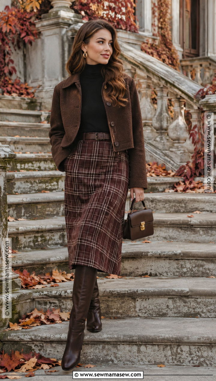 Black Turtleneck And Plaid Skirt Autumn Photoshoot Outfit - 15 autumn outfit photoshoot ideas