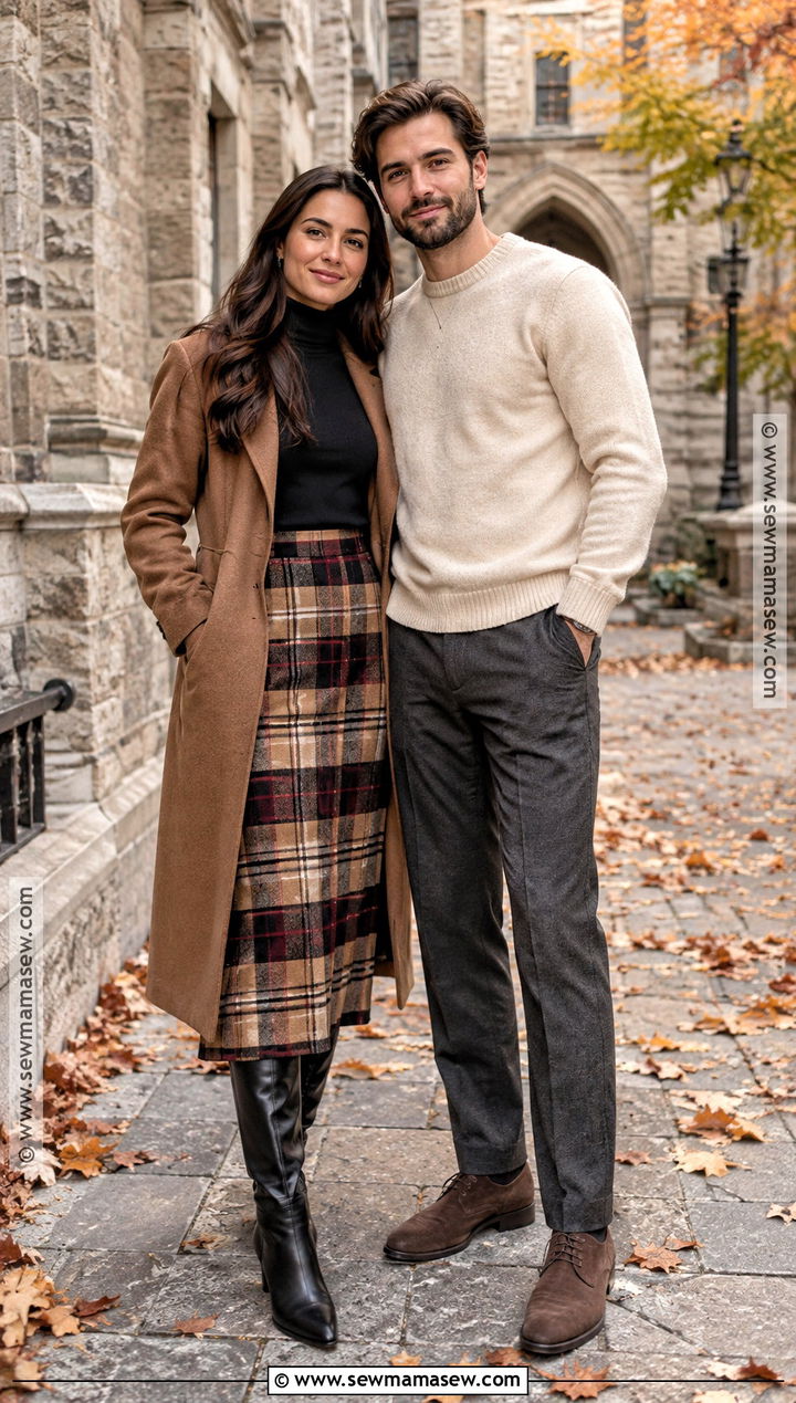 Black Turtleneck And Plaid Skirt Engagement Outfit - 20 engagement photos fall outfit ideas