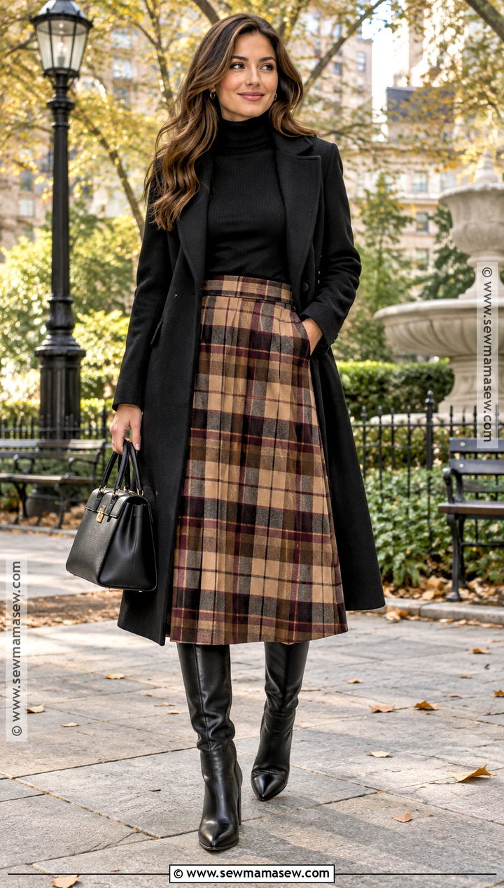 Black Turtleneck And Plaid Skirt Fall Outfit - 25 fall outfits women classy