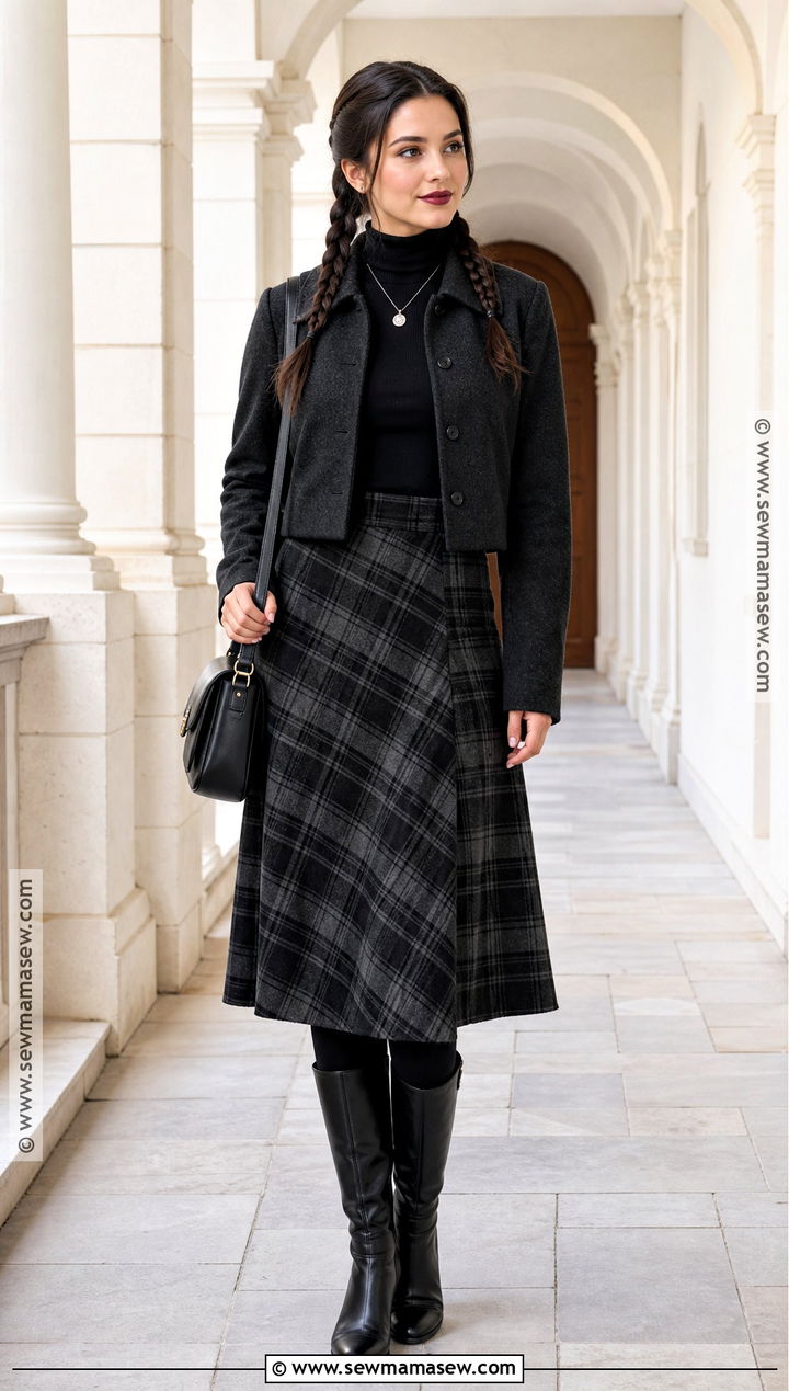 Black Turtleneck And Plaid Skirt Halloween Outfit - 30 black halloween outfit ideas