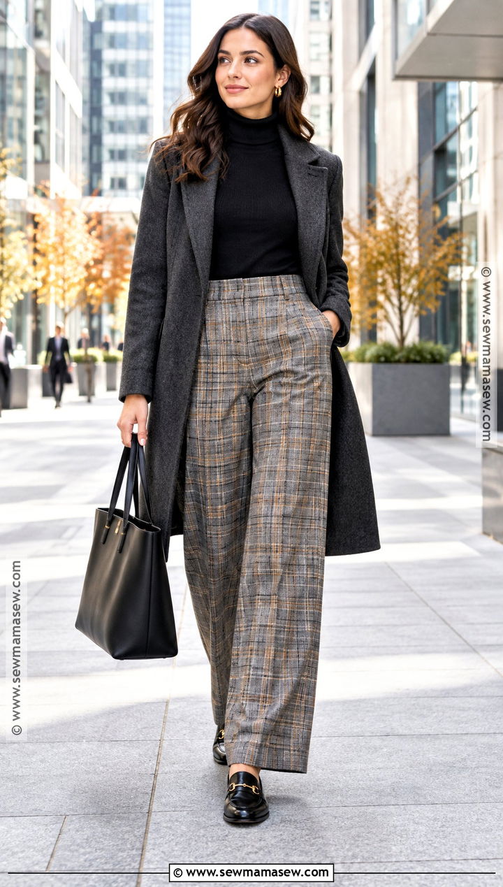 Black Turtleneck And Plaid Trousers Fall Outfit - 25 fall outfits classy elegant