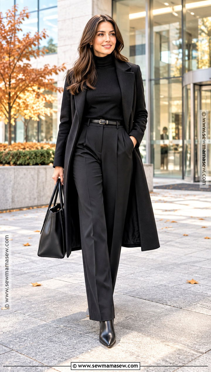 Black Turtleneck And Pleated Trousers Outfit - 25 all black fall outfits