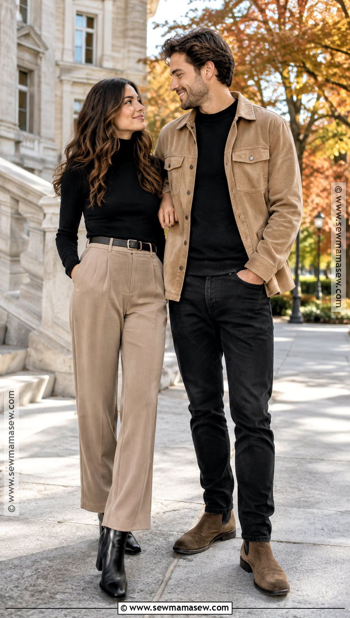 Black Turtleneck And Tan Pants Fall Couples Photoshoot Outfit - 25 fall couples photoshoot outfits